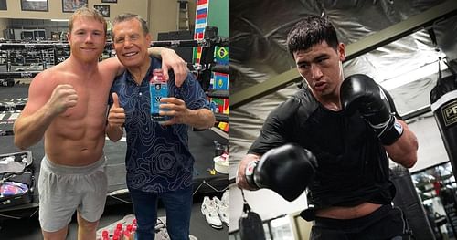 Chavez & Canelo (left) and Bivol (right) [Instagram @kboxtv & @bivol_d]