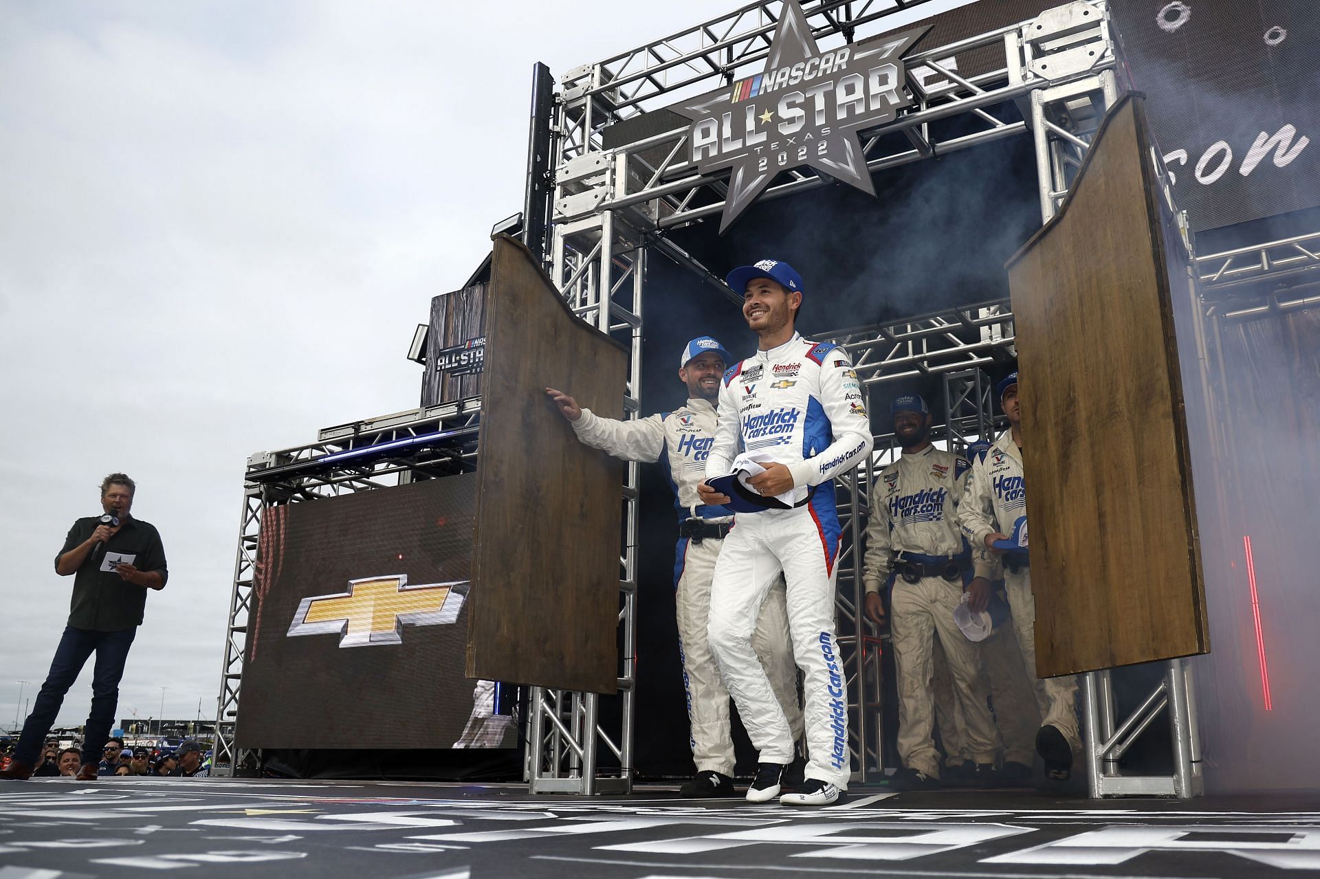 Larson walks onstage during driver intros prior to the NASCAR Cup Series All-Star Race at Texas Motor Speedway
