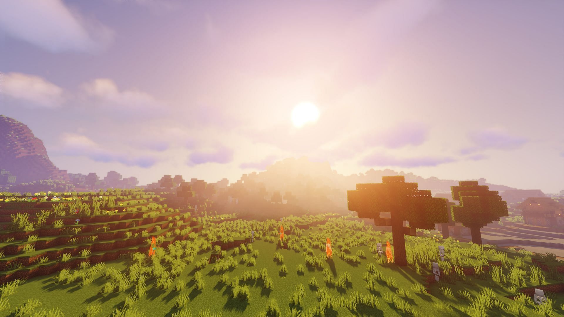 The sun appears after the player uses the /time set day command (Image via Minecraft)