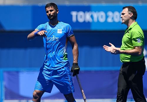 India's Rupinder Pal Singh at the Tokyo Olympics. (PC: Hockey India)