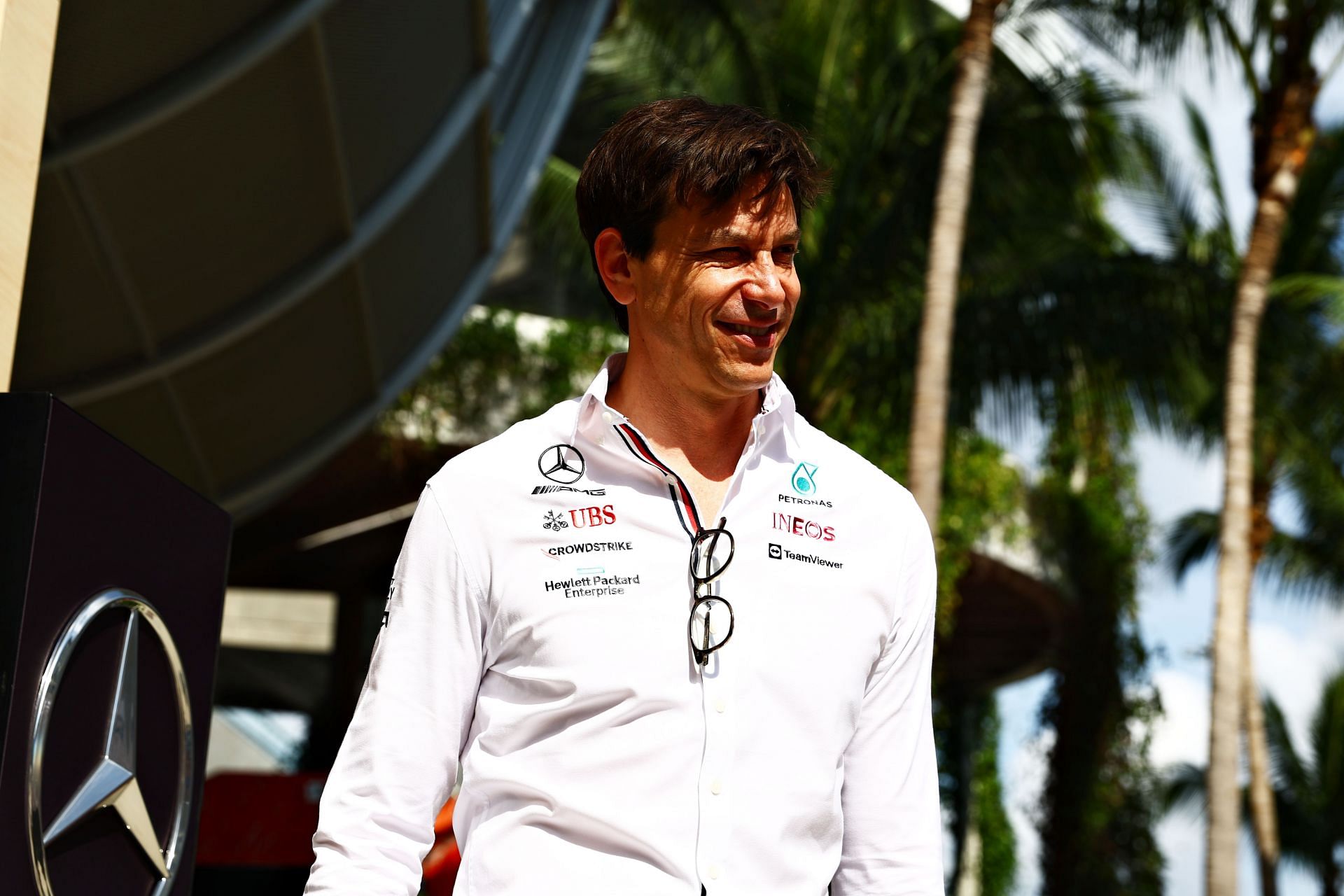 Mercedes GP Executive Director Toto Wolff walks in the Paddock prior to final practice ahead of the F1 Grand Prix of Miami at the Miami International Autodrome on May 07, 2022 (Photo by Mark Thompson/Getty Images)