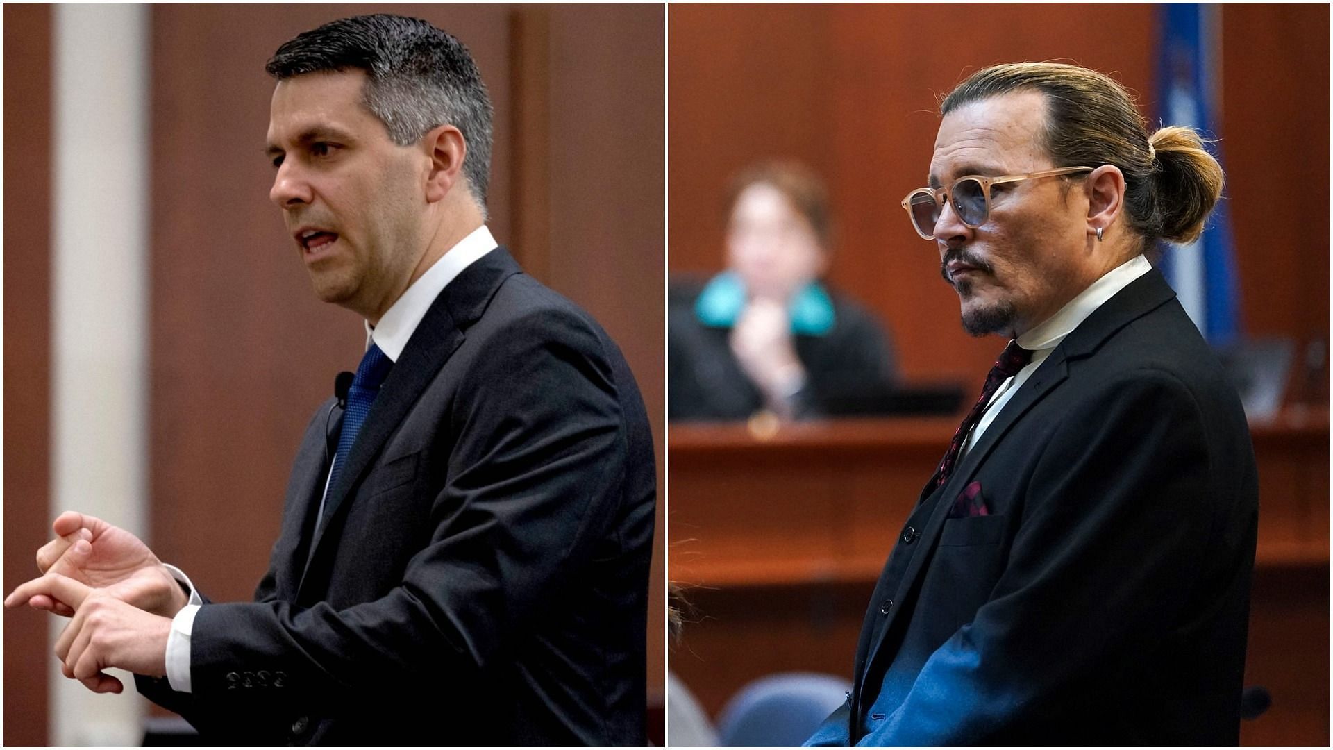 Amber Heard&#039;s lawyer Benjamin Rottenborn during his closing arguments against Johnny Depp (Image via Brendan Smialowski and Kevin Lamarque/POOL/AFP/Getty Images)
