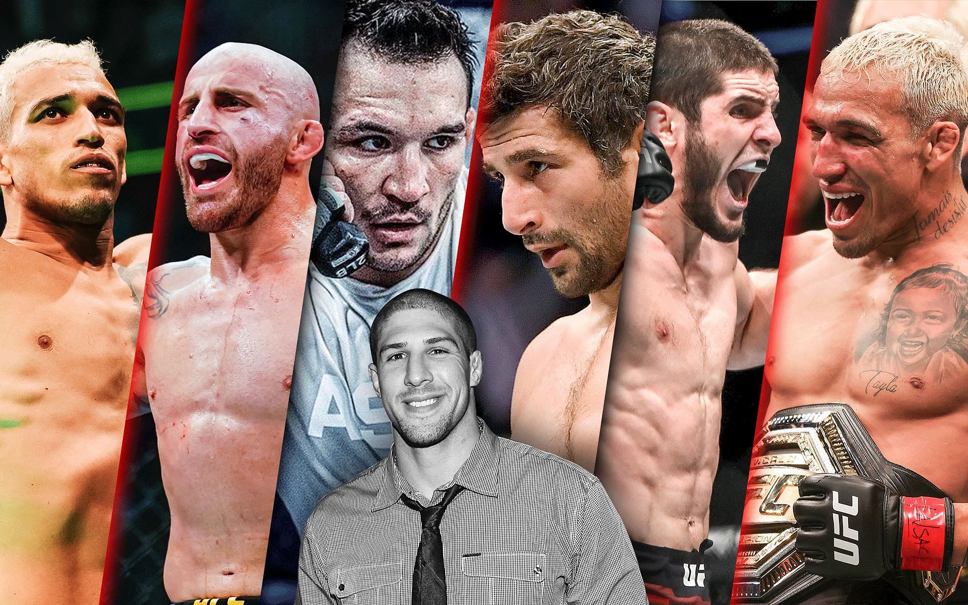 From left to right: Charles Oliveira, Alexander Volkanovski, Michael Chandler, Beneil Dariush, Islam Makhachev and Brendan Schaub [Image Courtesy: @mikechandlermma on Instagram]