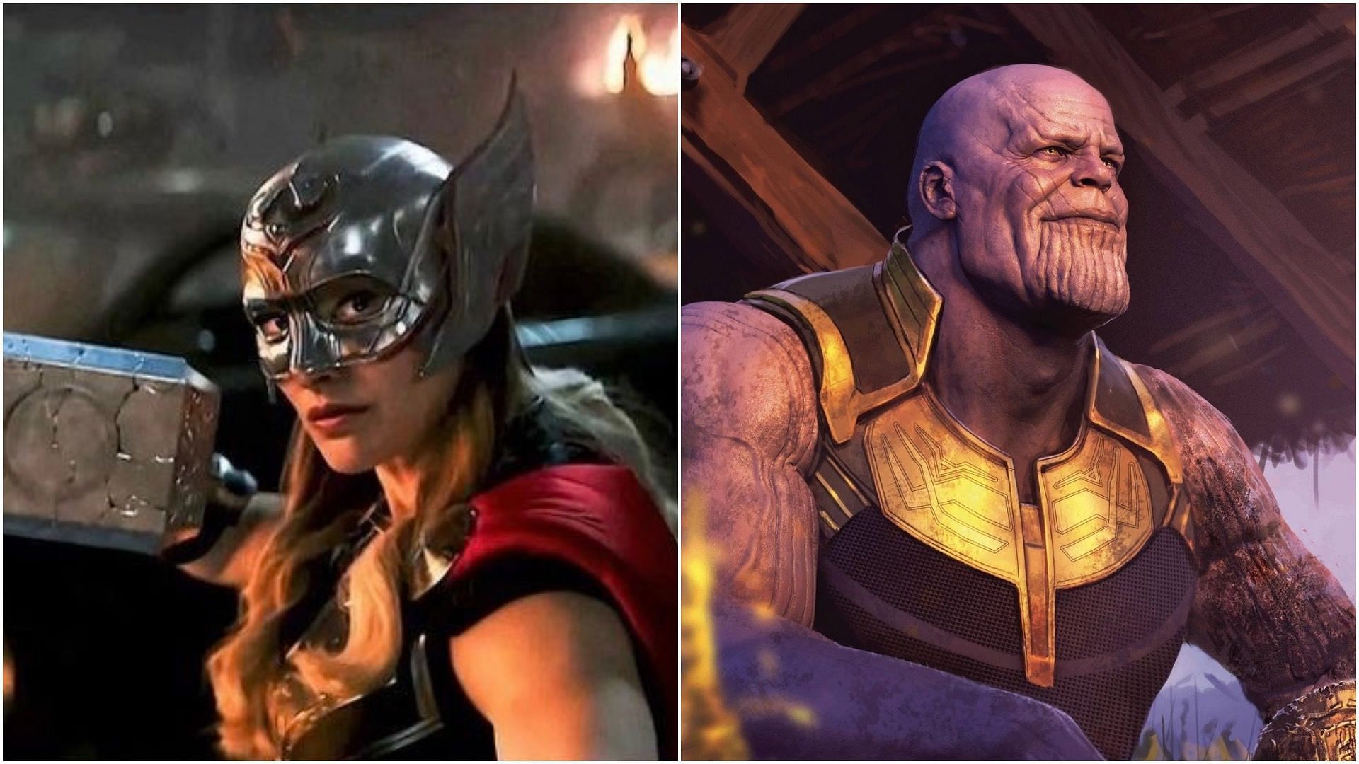 Jane Foster/ Thanos (Images via Marvel Cinematic Universe)