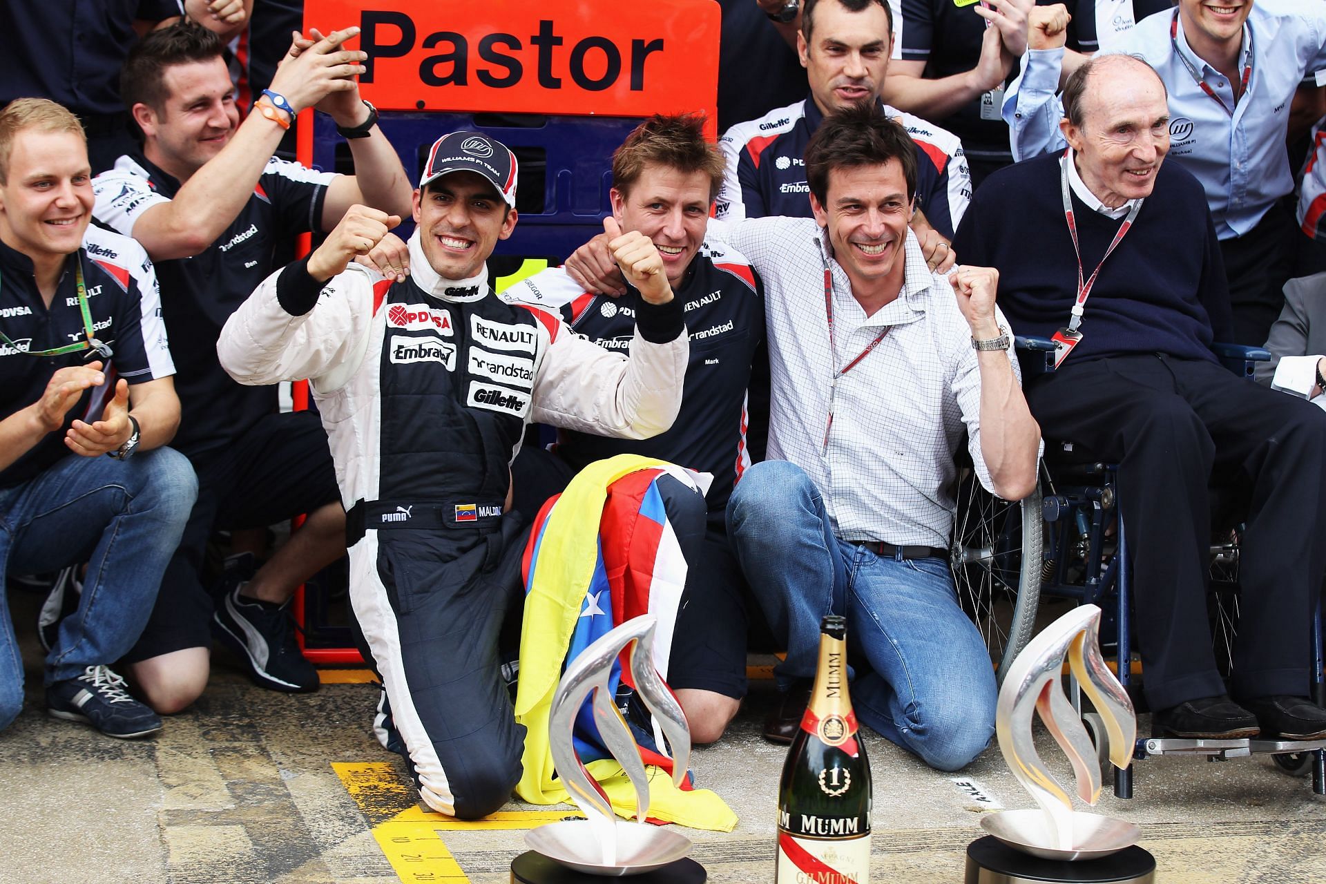 Williams celebrating its first win in eight years at the 2012 Spanish GP