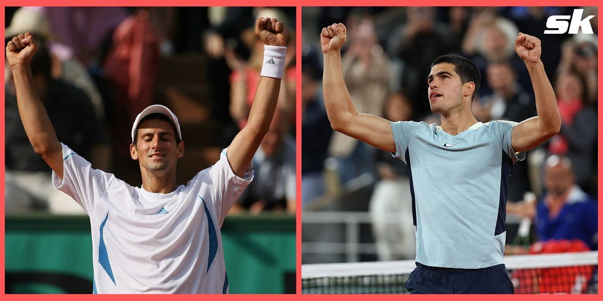 Carlos Alcaraz (R) is the youngest player to reach the fourth round at the French Open since Novak Djokovic