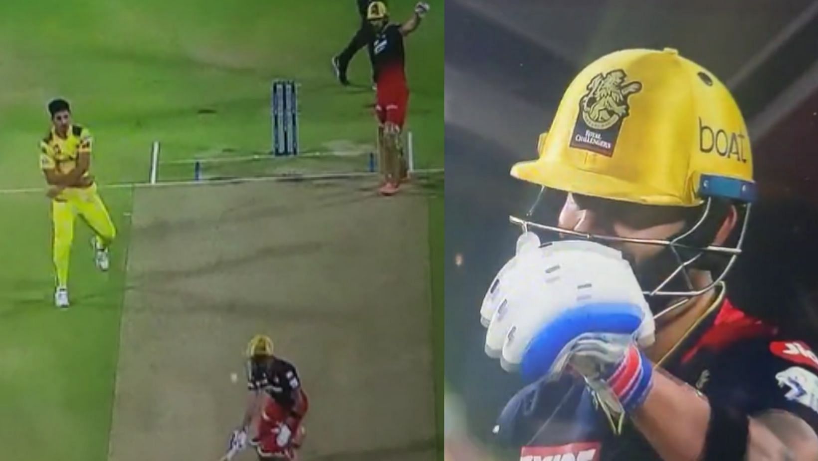 Snippets from Mukesh Chaudhary&#039;s missed run-out attempt against Virat Kohli. (PC: Twitter)