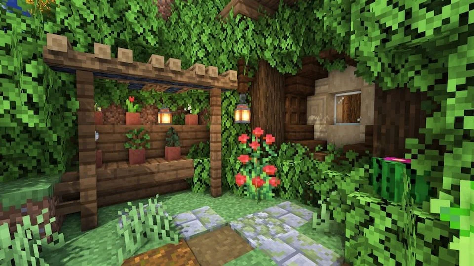 Players can create a tranquil garden to melt away their worries in Minecraft (Image via u/Meow_Craft/Reddit)