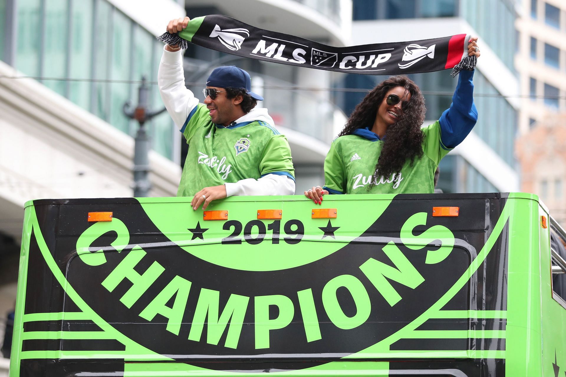 Denver Broncos quarterback Russell Wilson and Ciara at Seattle Sounders Victory Parade