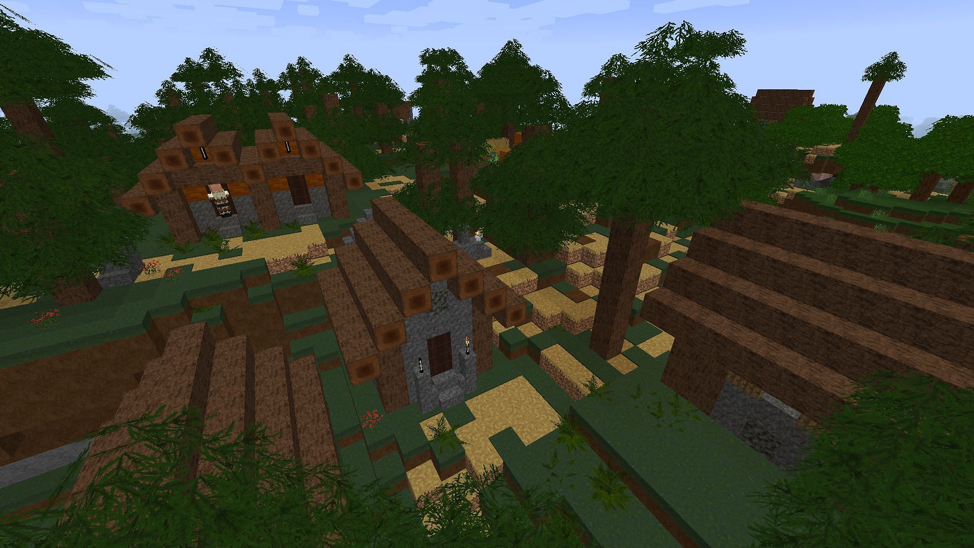 The village with the ModernArch R texture pack on (Image via Minecraft)