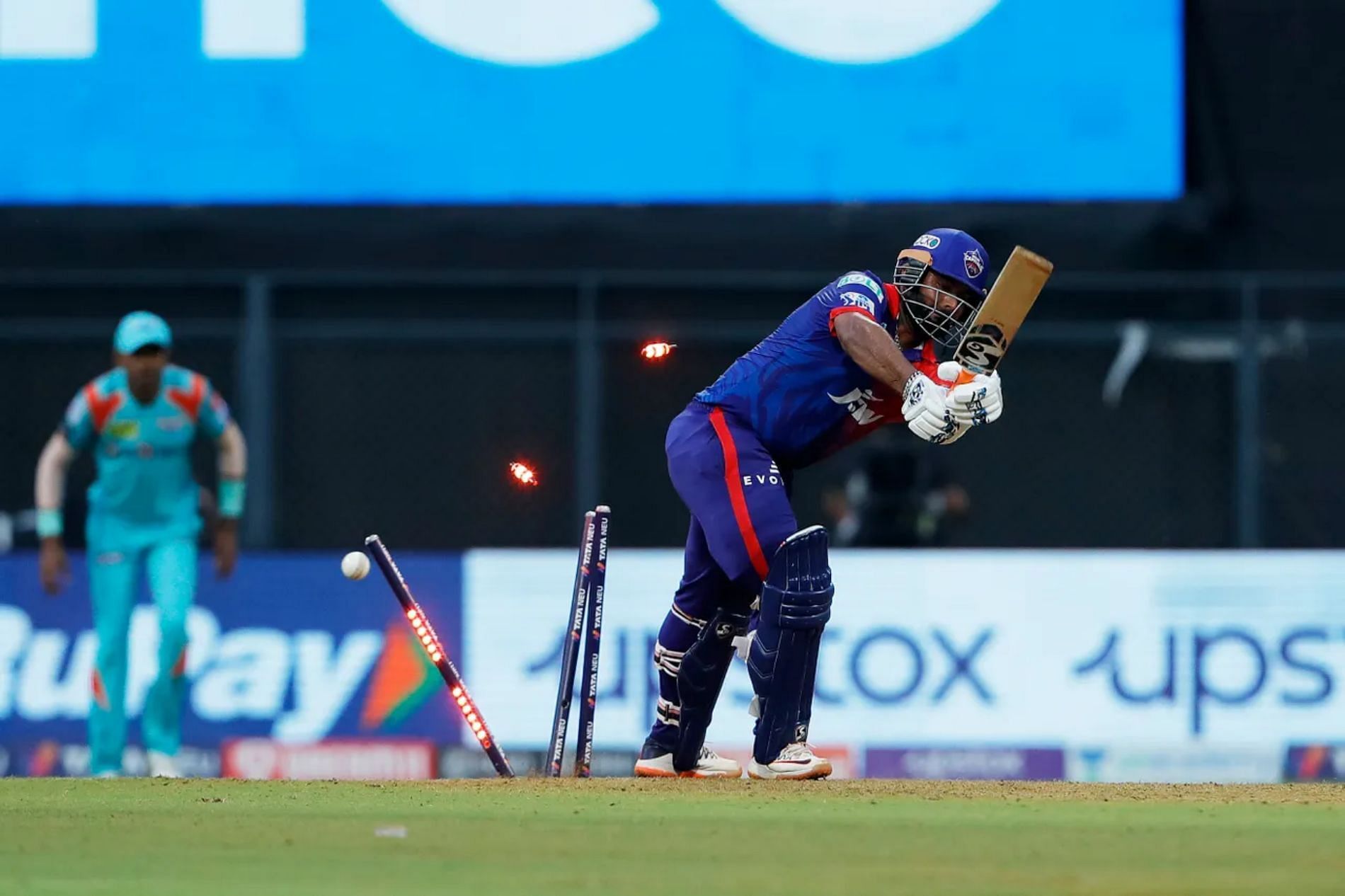 Rishabh Pant is bowled by Mohsin Khan. Pic: IPLT20.COM