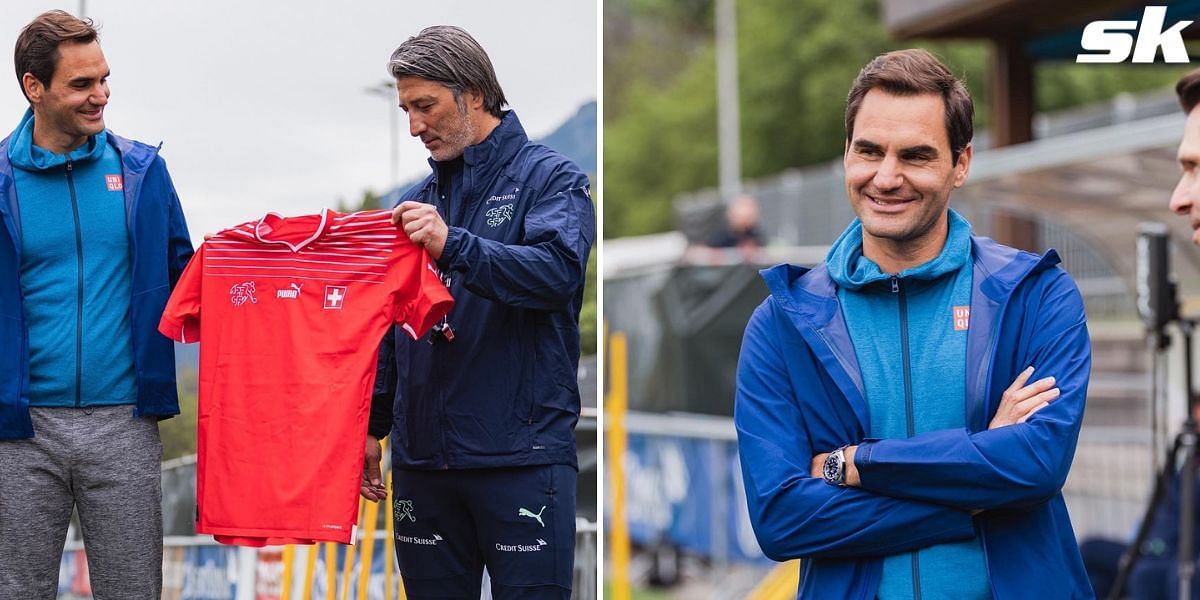 Roger Federer with the Swiss national football team