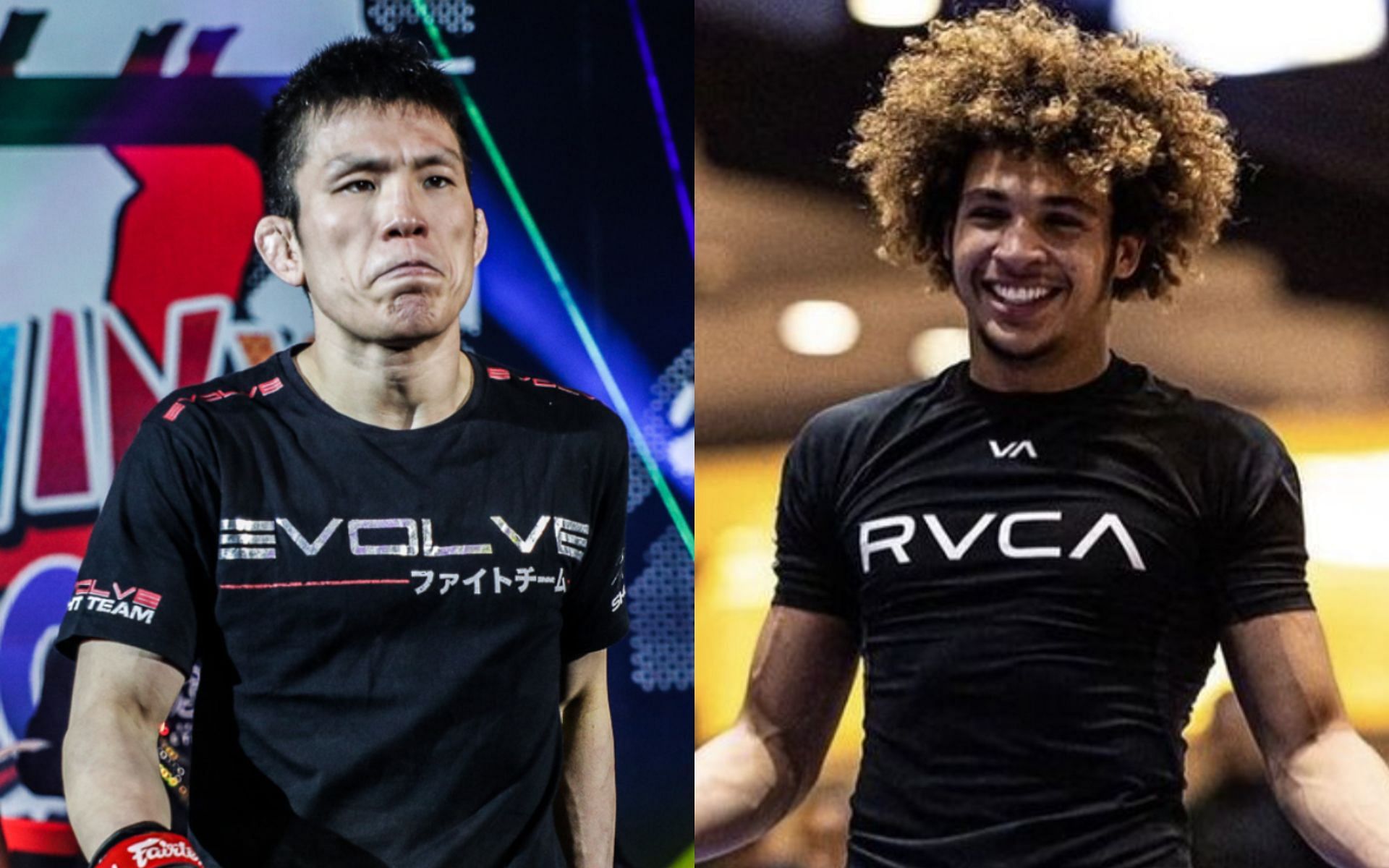 Shinya Aoki (left) has high praises for his opponent, Kade Ruotolo (right) ahead of ONE 157. [Photos ONE Championship, Ruotolo brothers Instagram]
