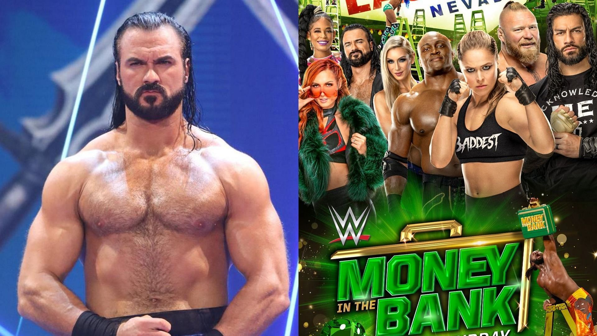 Drew McIntyre (left); Money in the Bank poster (right)