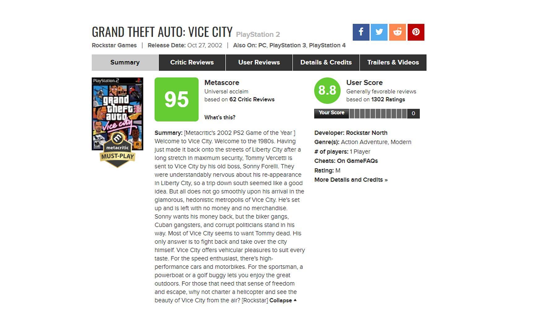 Metacritic: Grand Theft Auto Vice City Stories