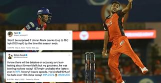 "I got goosebumps" - Twiteratti react as Umran Malik bowls a 157 kmph thunderbolt vs DC