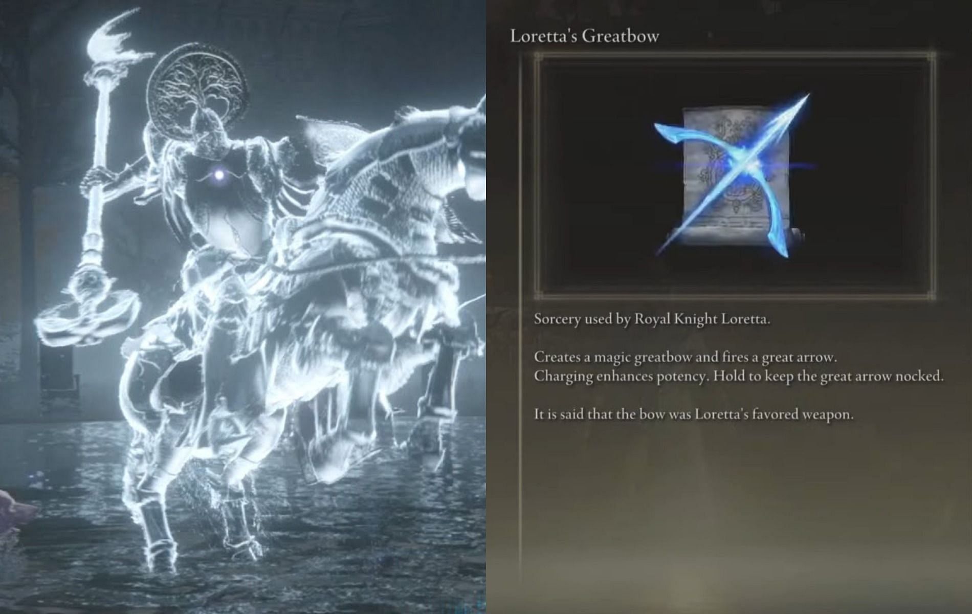 Obtaining Loretta&rsquo;s Greatbow in Elden Ring (images via Elden Ring)