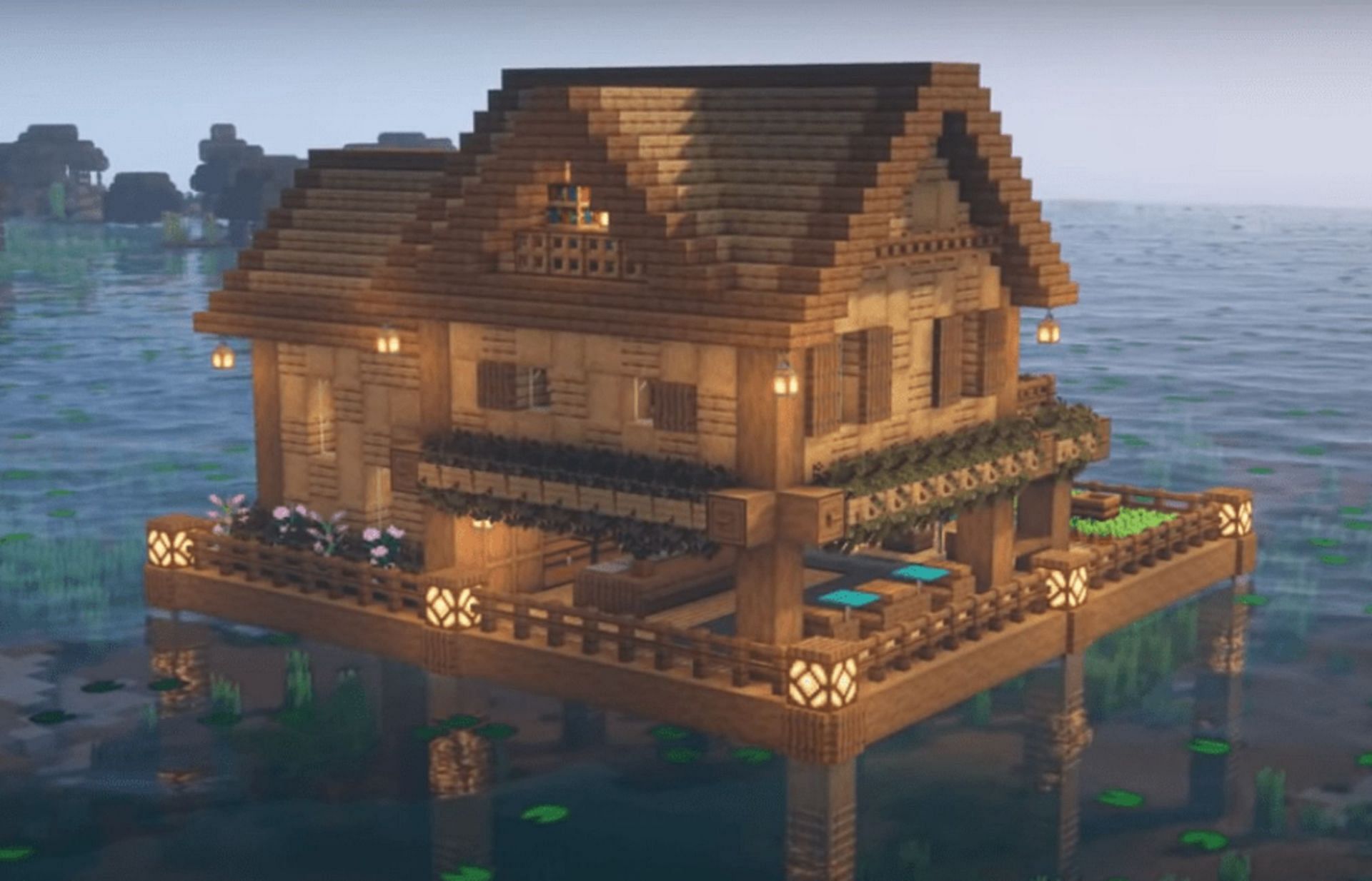 Instead of a house by the water, why not a house on the water?  (Image via Mojang)