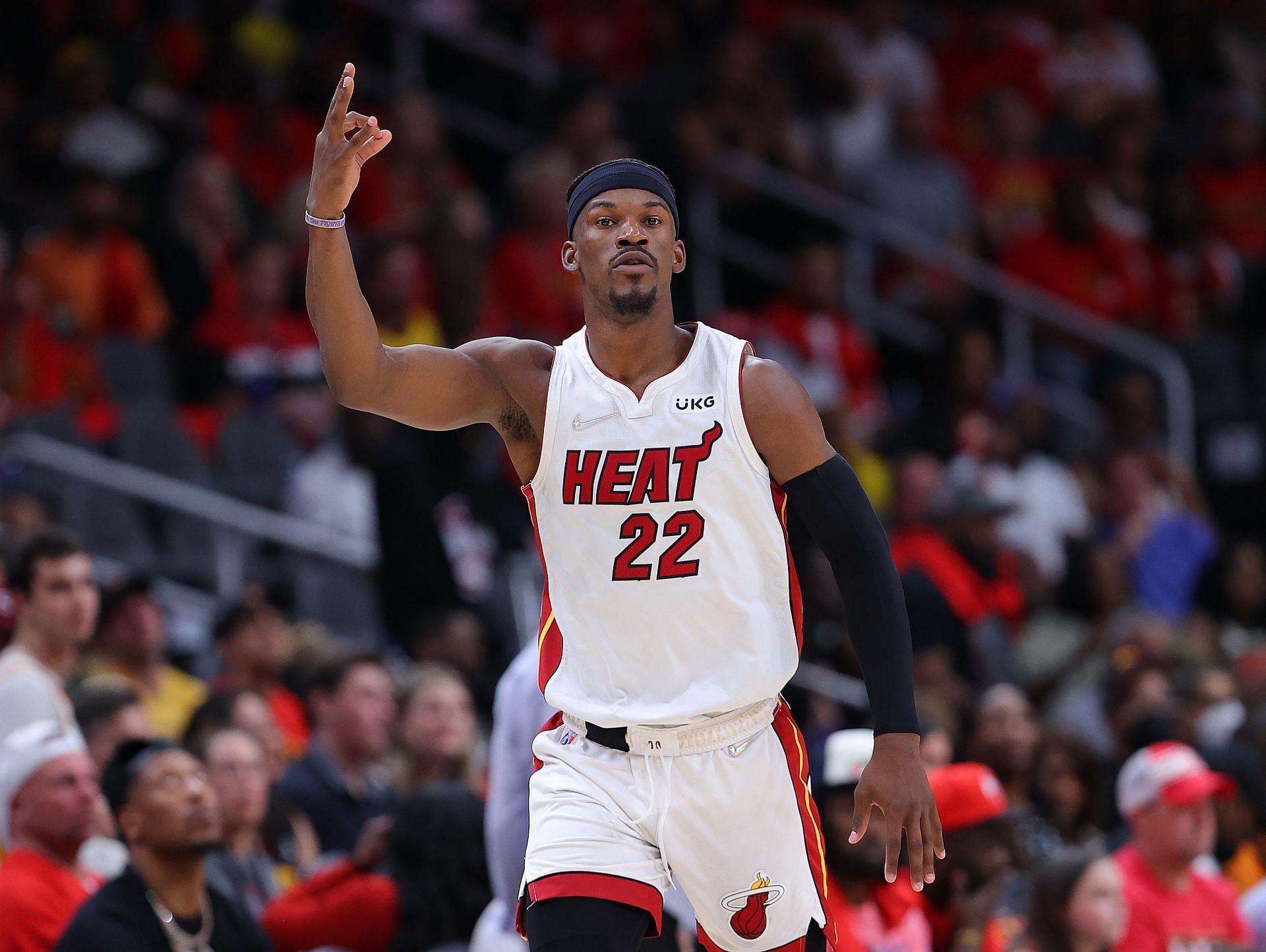 Jimmy Butler in action during Miami Heat v Atlanta Hawks - Game Four