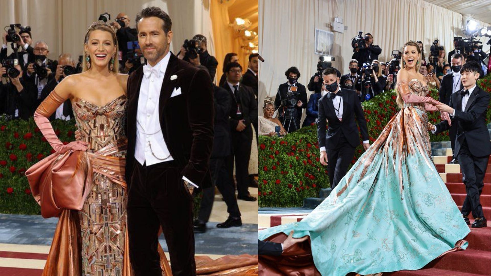 Blake Lively and Ryan Reynolds at the 2022 Met Gala red carpet (Image via rebecamaccise/Twitter)