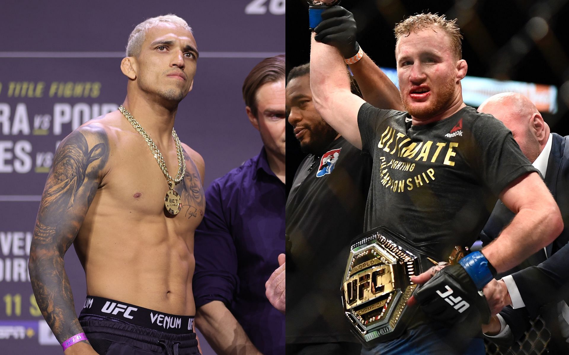 Charles Oliveira (left) and Justin Gaethje (right)