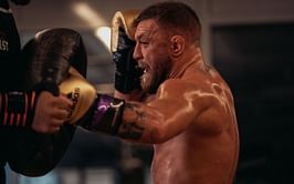 Conor McGregor shows off pad work at the Fairmont Hotel in Monaco