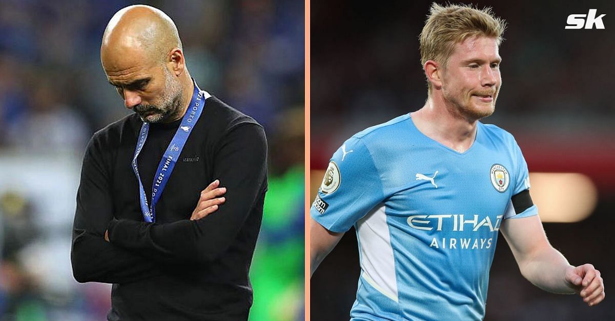Pep Guardiola (left) and Kevin De Bruyne (right)