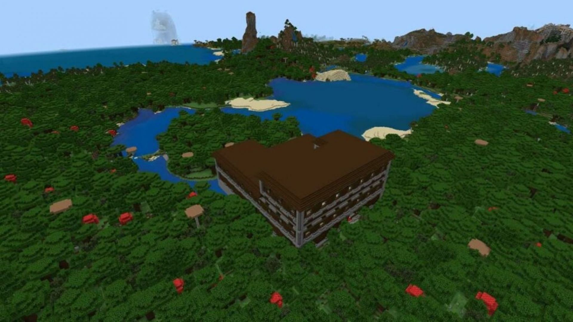 This seed sports a ton of generated structures around spawn (Image via Mojang)