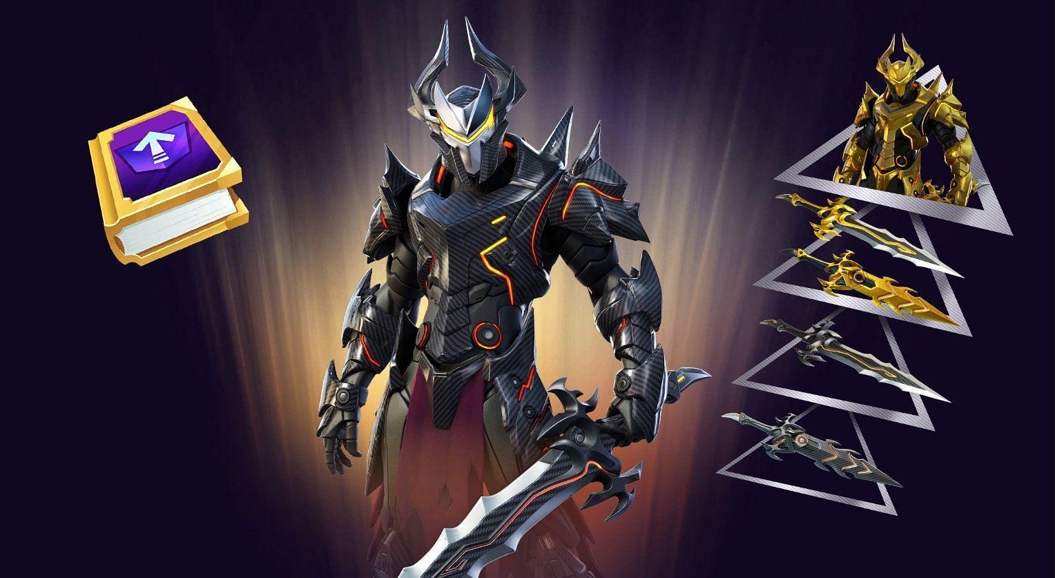 Omega Knight skin in Fortnite and its upgrades (Image via HYPEX/Twitter)