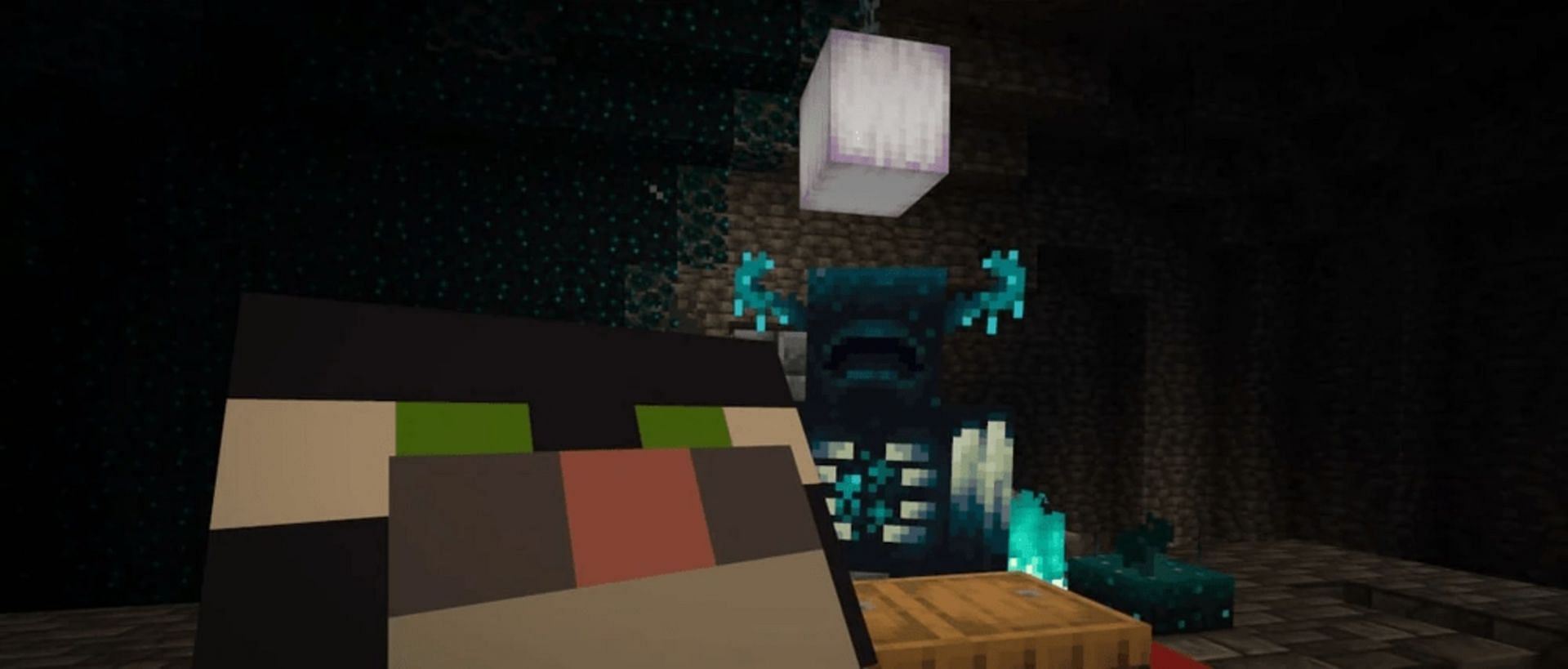 A cat photobombs the mighty Warden in this snapshot (Image via Mojang)