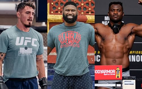 Tom Aspinall (left, image courtesy of UFC.com); Curtis Blaydes and Francis Ngannou (center and right, images courtesy of Getty)