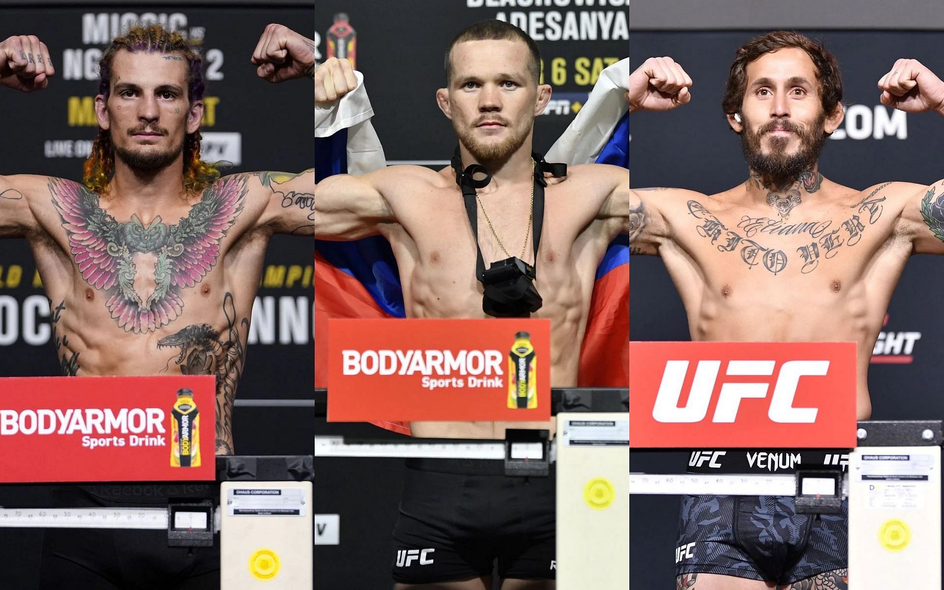 Sean O&#039;Malley (Left), Petr Yan (Middle), and Marlon Vera (Right) (Images courtesy of Getty)