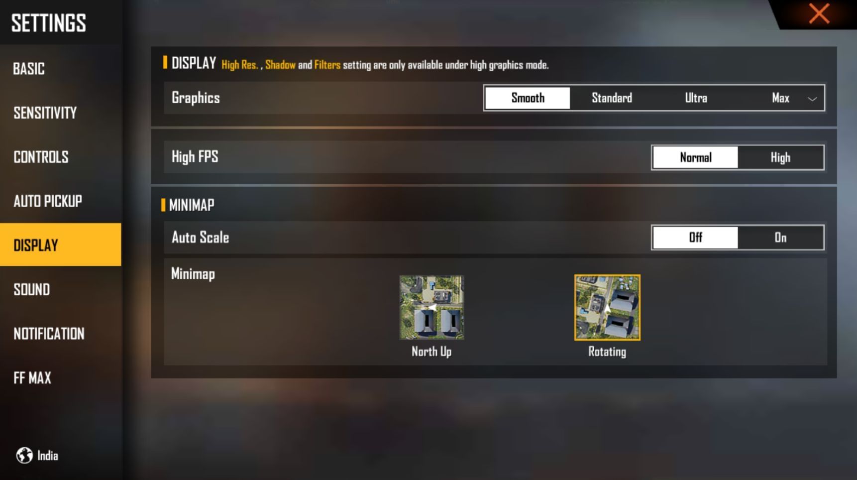 Suitable &quot;Display&quot; settings to use in the game (Image via Garena)