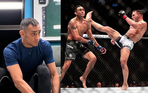 Tony Ferguson (left), Ferguson getting KO'd by Michael Chandler (right) [Image courtesy: @tonyfergusonxt and @ufc via Instagram]