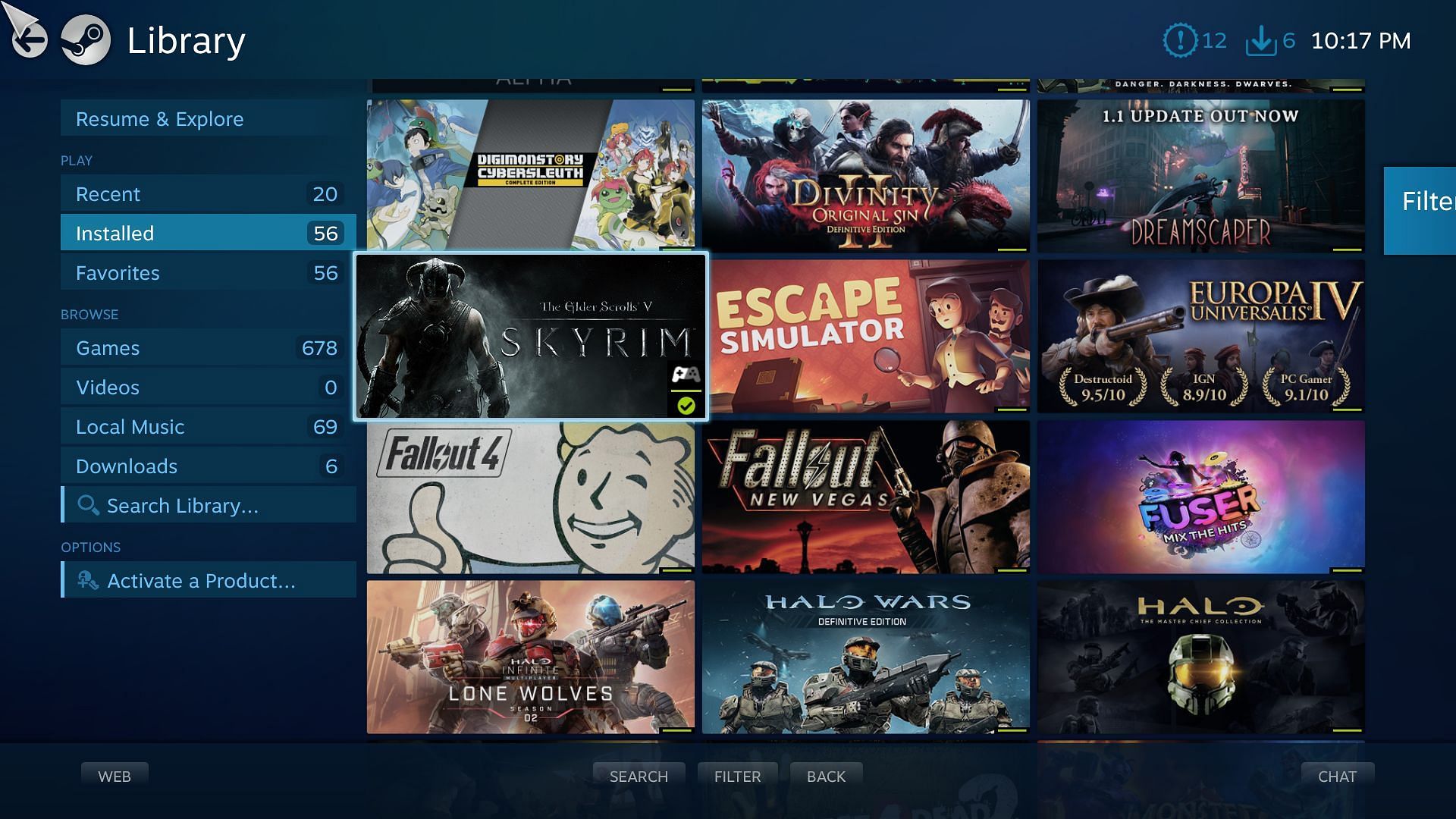 An example of a steam library in big picture mode (Image via Steam)