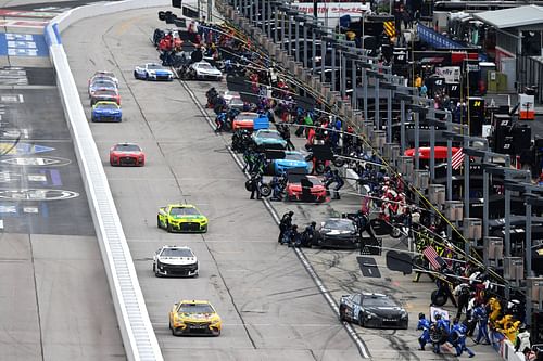 A general view of pit road during the NASCAR Cup Series Goodyear 400 at Darlington Raceway (Photo by Emilee Chinn/Getty Images)