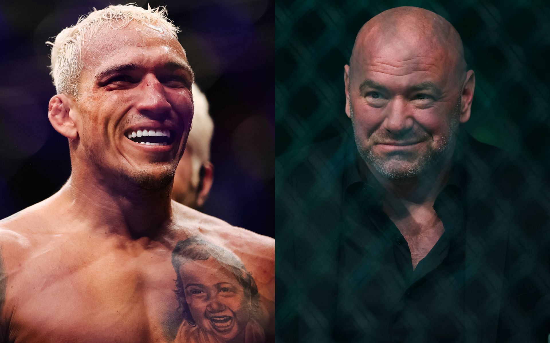 Charles Oliveira (left) is leaving it up to Dana White (right) to decide whether he earns PPV revenue from his next fight