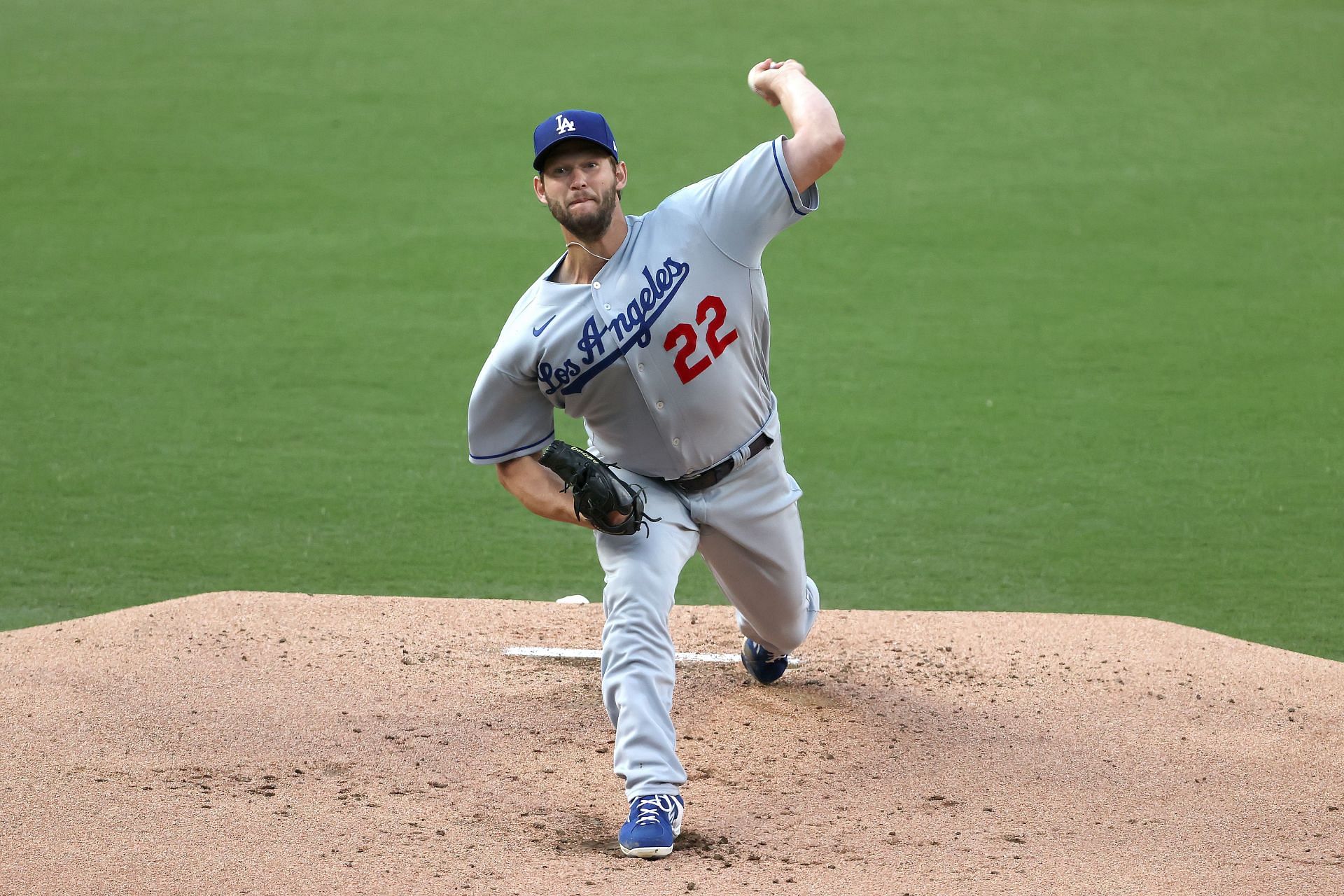 Clayton Kershaw pitches during the first inning of a game against the San Diego Padres.