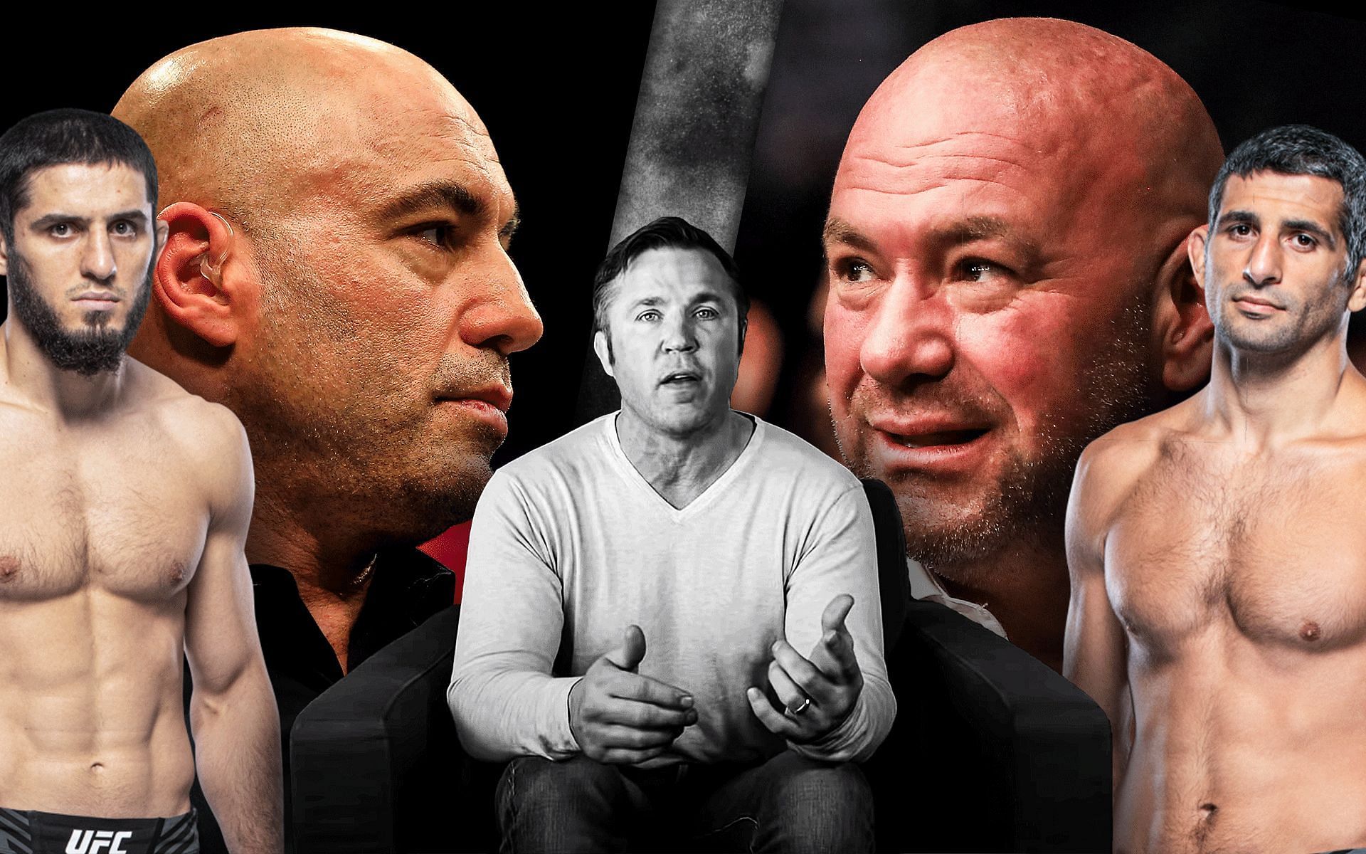 Chael Sonnen weighs in on Joe Rogan&#039;s apparent aversion towards a fight between Islam Makhachev and Beneil Dariush [Sonnen image courtesy - Chael Sonnen on YouTube, Islam and Beneil images courtesy - ufc.com, White and Rogan images courtesy - Getty]