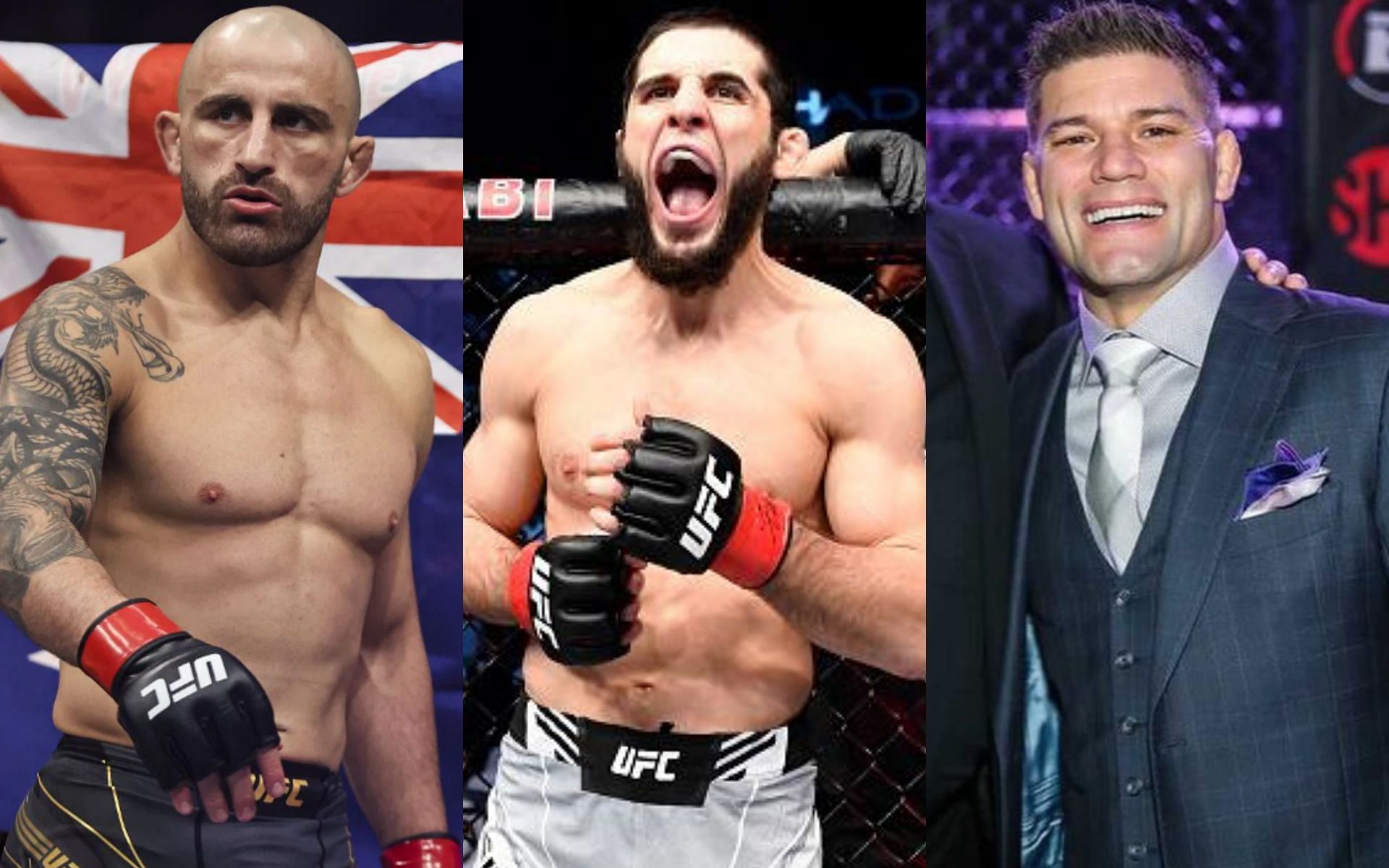 Alexander Volkanovski (left), Islam Makhachev (center. Image credit: UFC.com), Josh Thomson (right. Image credit: @therealpunk on Instagram)