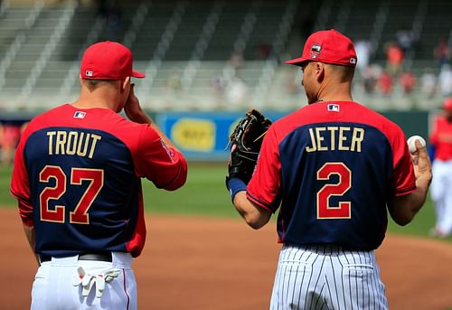 Los Angeles Angels outfielder Mike Trout with Derek Jeter at the 85th MLB All Star Game