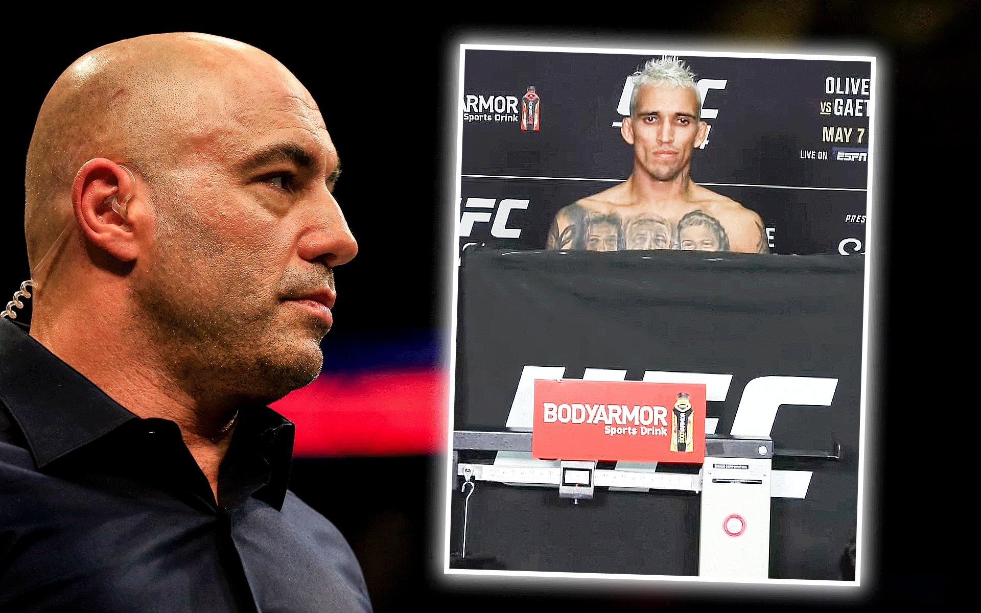 Joe Rogan (L) (via Getty), Charles Oliveira (R) (via @UFC on YouTube)