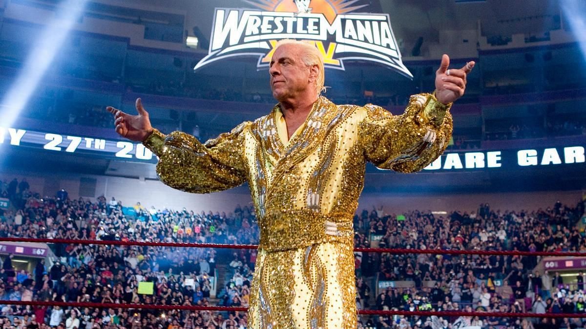 Ric Flair during his entrance at WrestleMania 24 against Shawn Michaels