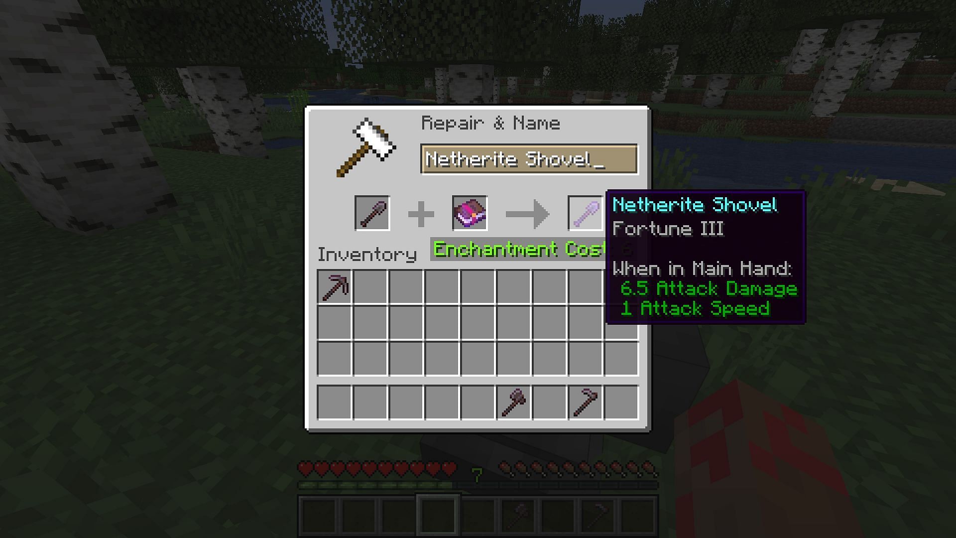 Shovel being enchanted (Image via Minecraft)