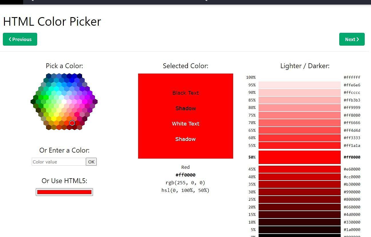 Color codes can easily be found by the players on the internet (Image via w3schools.com)