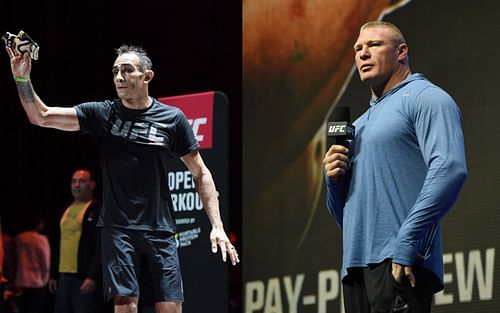 Tony Ferguson (left) and his former TUF coach, Brock Lesnar