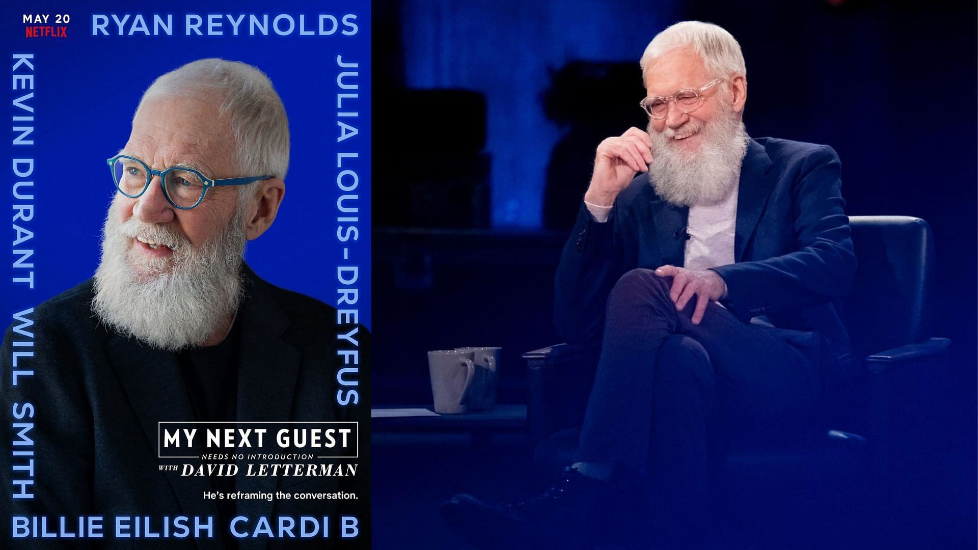 Season 4 of My Next Guest Needs No Introduction with David Letterman will premiere on May 20 on Netflix (Image via @Letterman/Twitter, @letterman/Instagram)