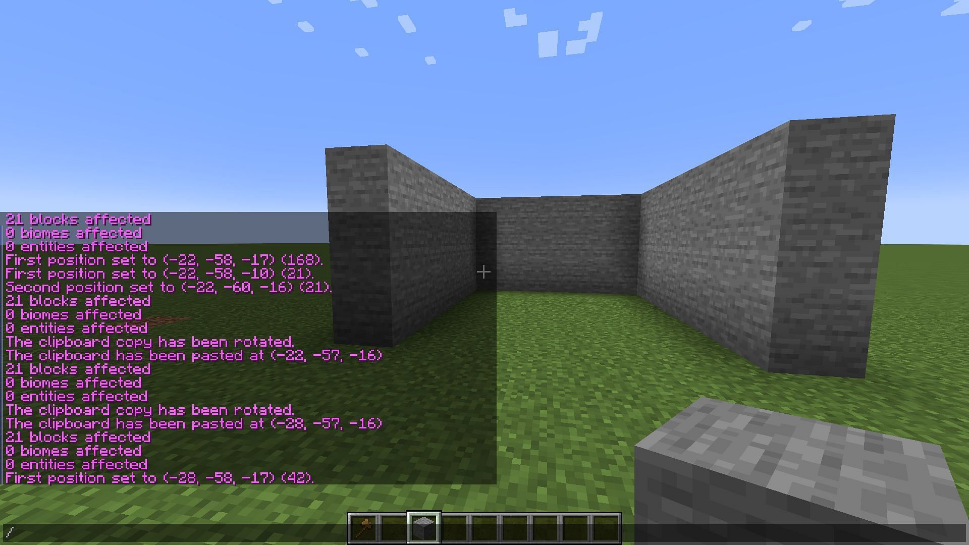 By constantly copying, rotating, and pasting, players can quickly build walls (Image via Minecraft)