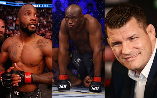 Leon Edwards (left); Kamaru Usman (center); Michael Bisping (right)