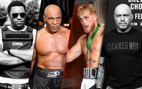 Radio Rahim (left), Mike Tyson (center left), Jake Paul (center right), Joe Rogan (right) [Image Credits: @radiorahimboxing on Instagram & Getty Images]